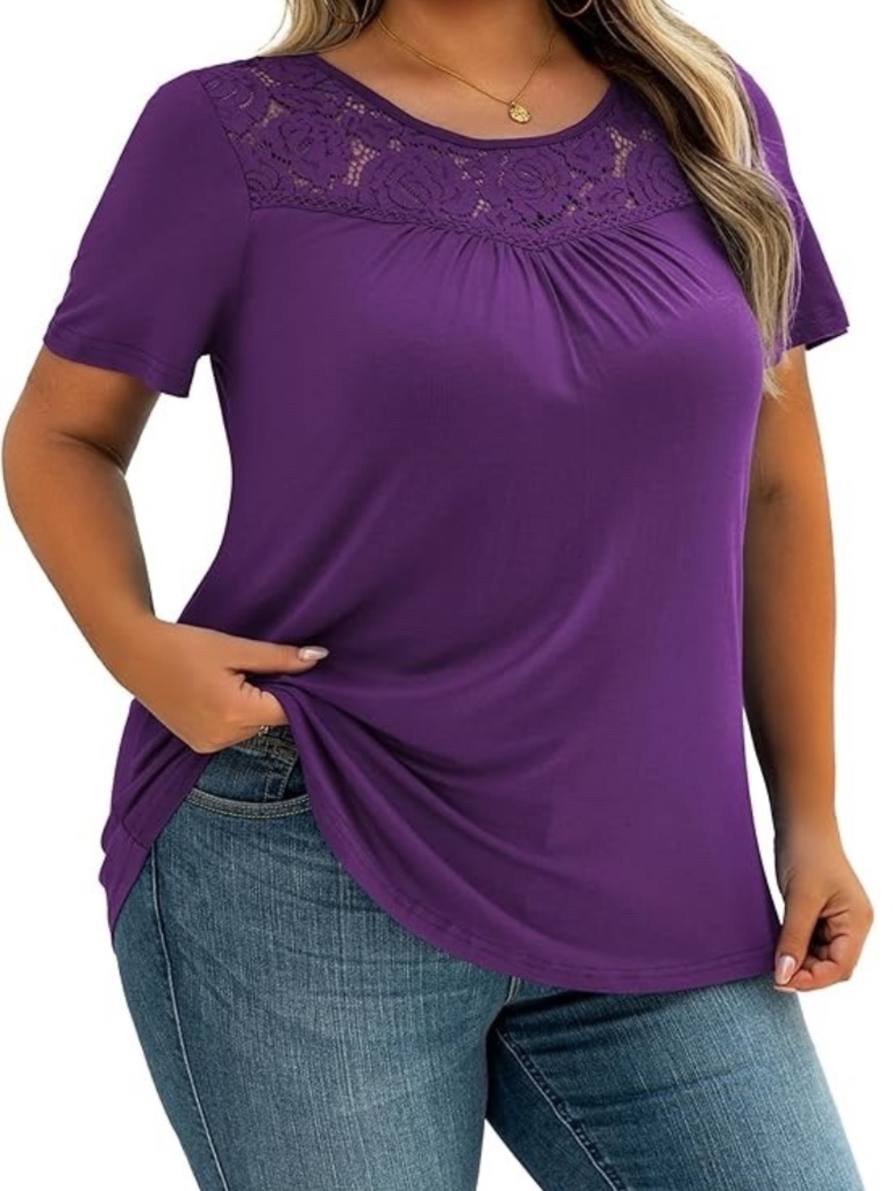 Ahlaray Women's Purple Lace Bib Pleated Tunic Top Size XL/1X